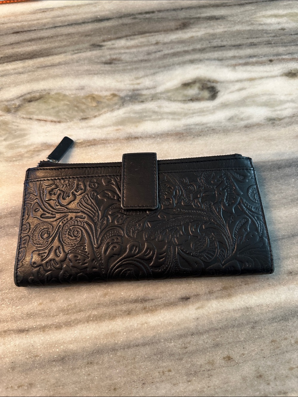TOOLED LEATHER CLUTCH WALLET